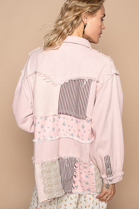 POL Raw Hem Patchwork Dropped Shoulder Jacket