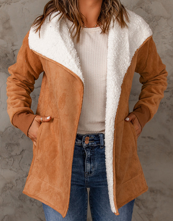 Open Front Long Sleeve Sherpa Jacket