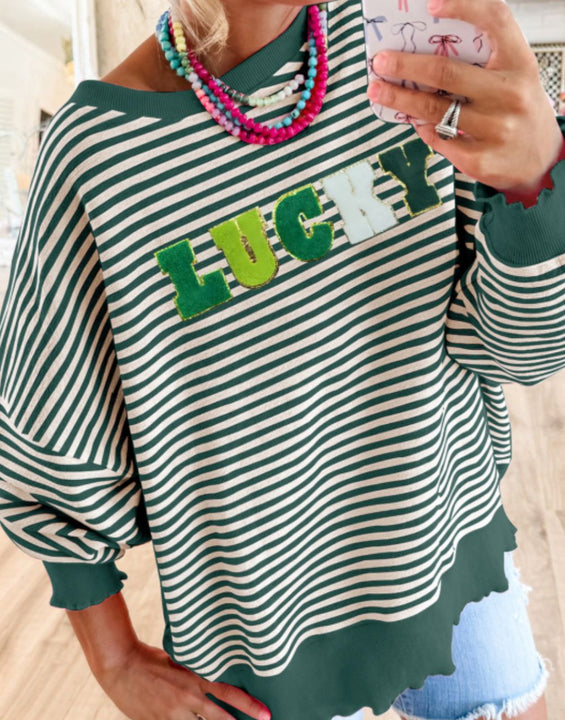 LUCKY Striped Round Neck Long Sleeve Sweatshirt