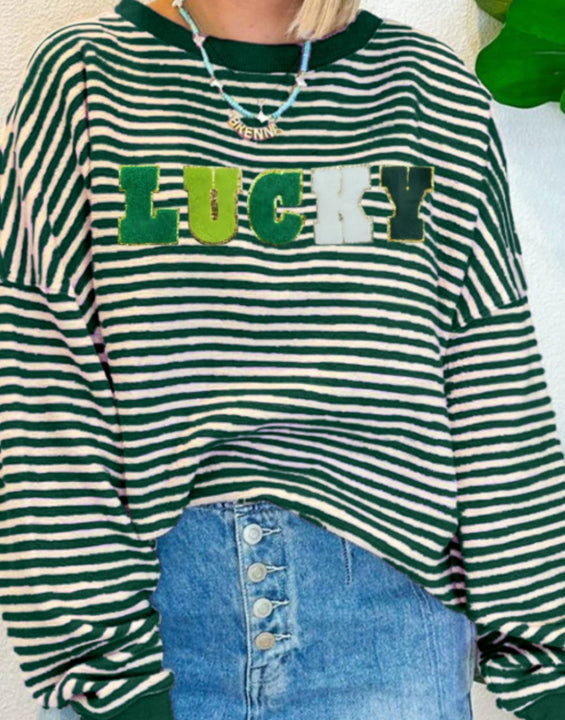 LUCKY Striped Round Neck Long Sleeve Sweatshirt