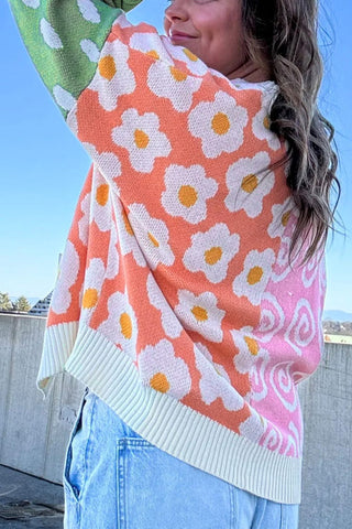 Flower & Dotted Mixed Open Front Cardigan