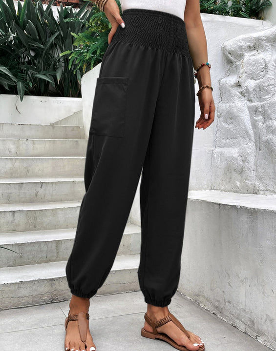 Smocked High Rise Joggers with Pockets