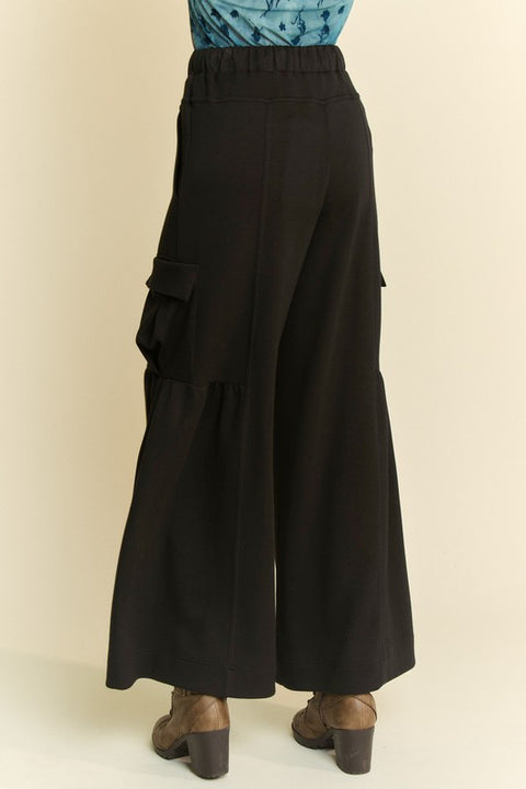 Davi & Dani Drawstring Ruched Detail Wide Leg Pants